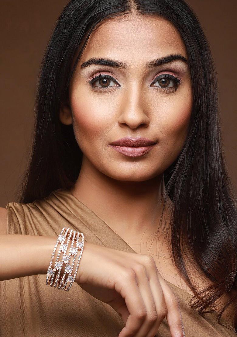 Women Crystals Rose Gold Plated Kada Bracelet