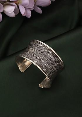 German Silver Plated And Textured Oxidised Cuff Bracelet