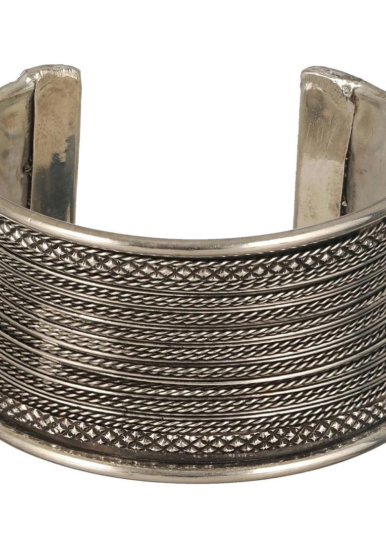 German Silver Plated And Textured Oxidised Cuff Bracelet