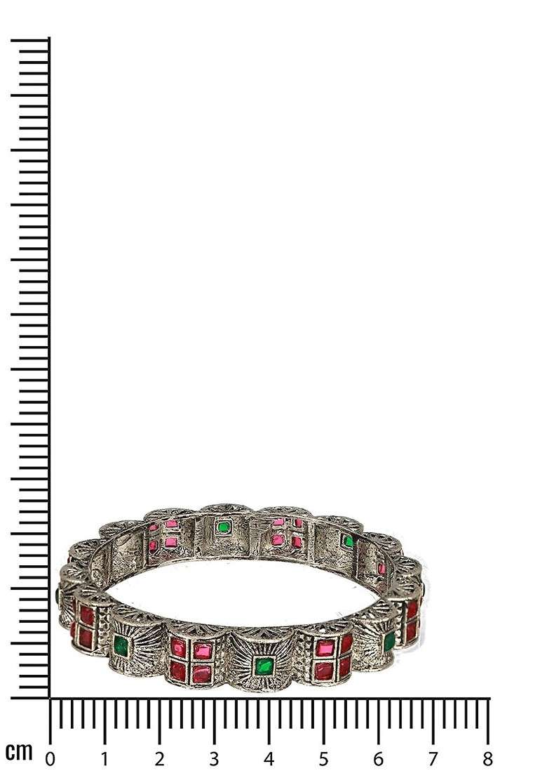 Set Of 2 Silver Plated Stones Studded Oxidized Bangles - Indya
