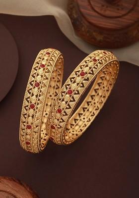 Set Of 2 22K Gold Plated Stones Studded Bangles