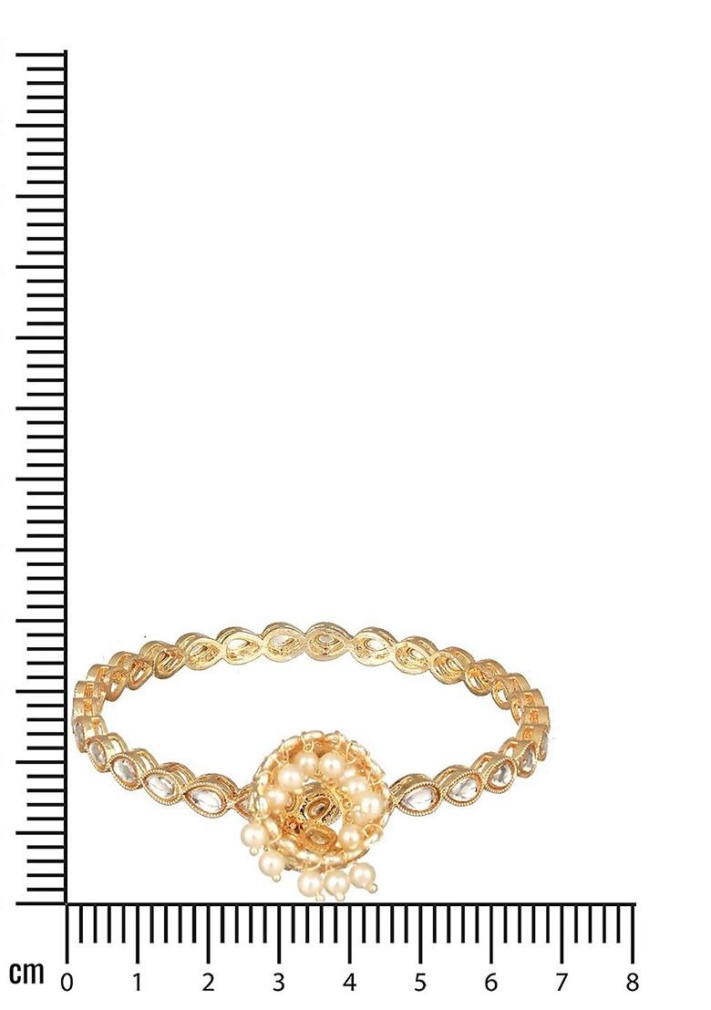 Set Of 4 Gold Plated Kundan Studded And Pearls Beaded Bangles