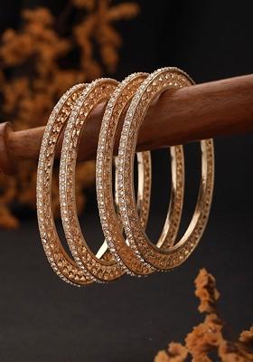 Set Of 4 Gold Plated Cz Studded Bangles