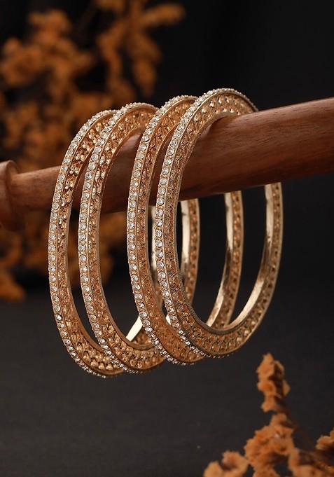 Set Of 4 Gold Plated Cz Studded Bangles