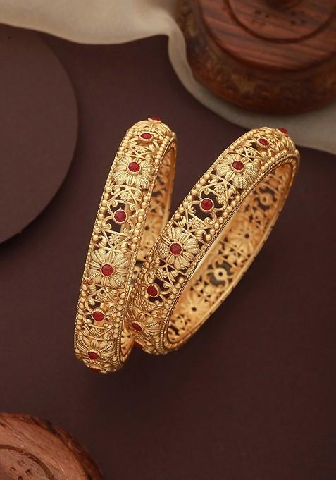 Set Of 2 Gold Plated Stone Studded Bangles
