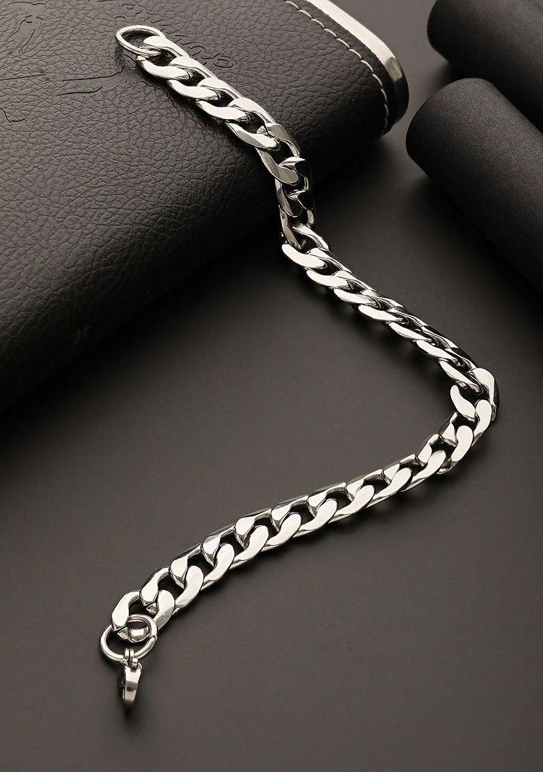 Men Silver Plated Stainless Steel Link Bracelet - Indya