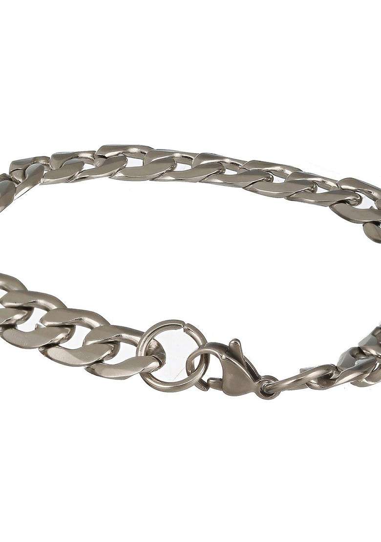Men Silver Plated Stainless Steel Link Bracelet - Indya