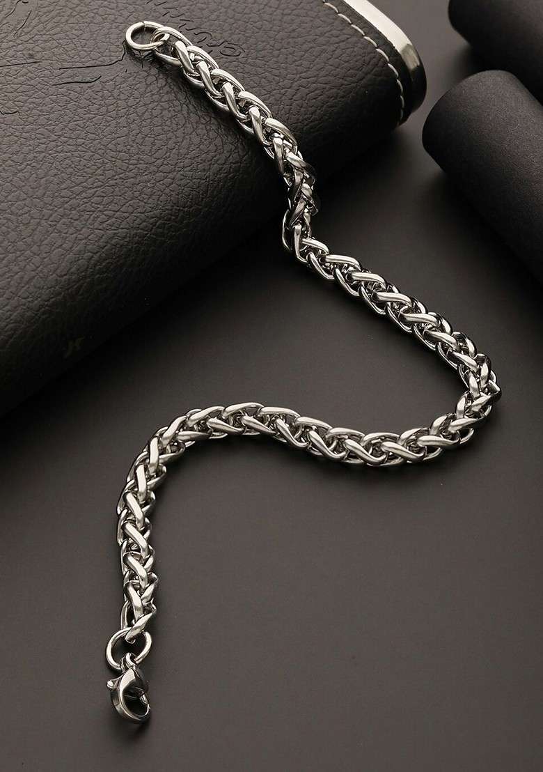 Men Rhodium Plated Stainless Steel Link Bracelet - Indya