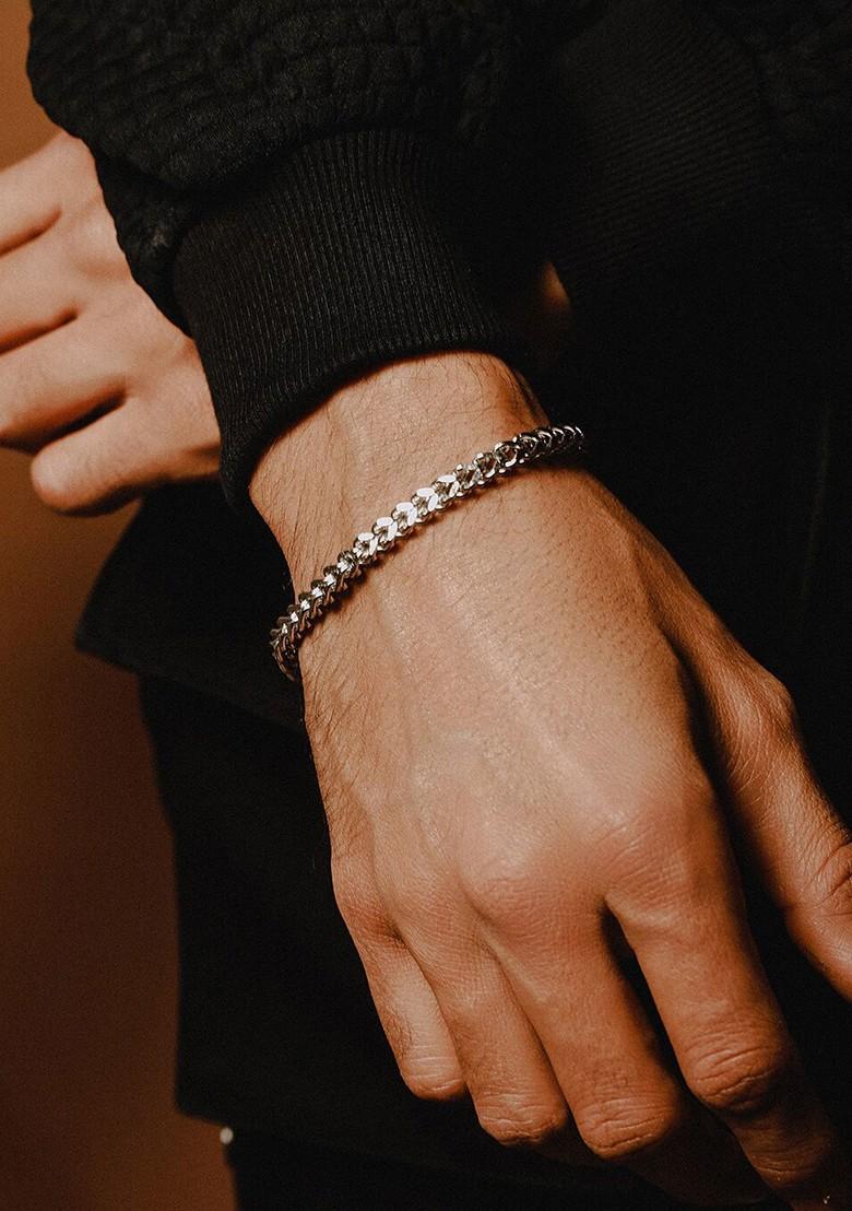 Men Rhodium Plated Stainless Steel Link Bracelet