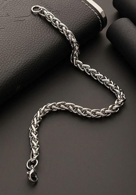 Men Rhodium Plated Stainless Steel Link Bracelet