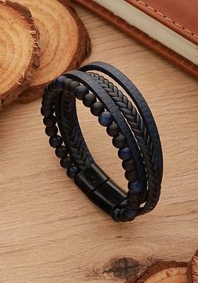 Men Leather Wraparound Bracelet
