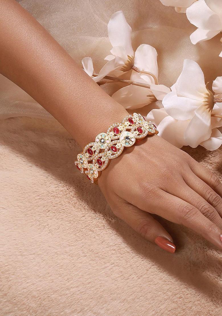 Set Of 2 24Kt Gold Plated Stones And Pearls Studded Bangles