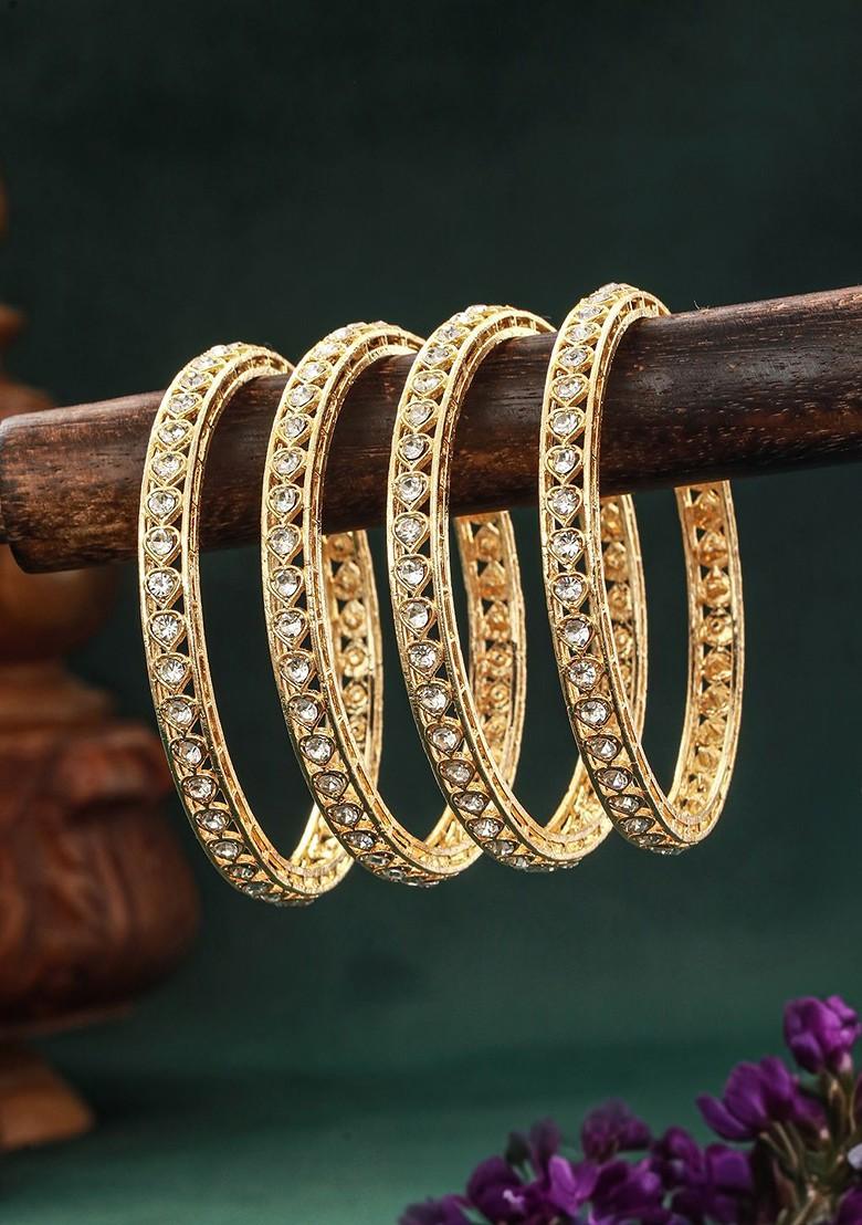 Set Of 4 Gold Plated Kundan Studded Bangles