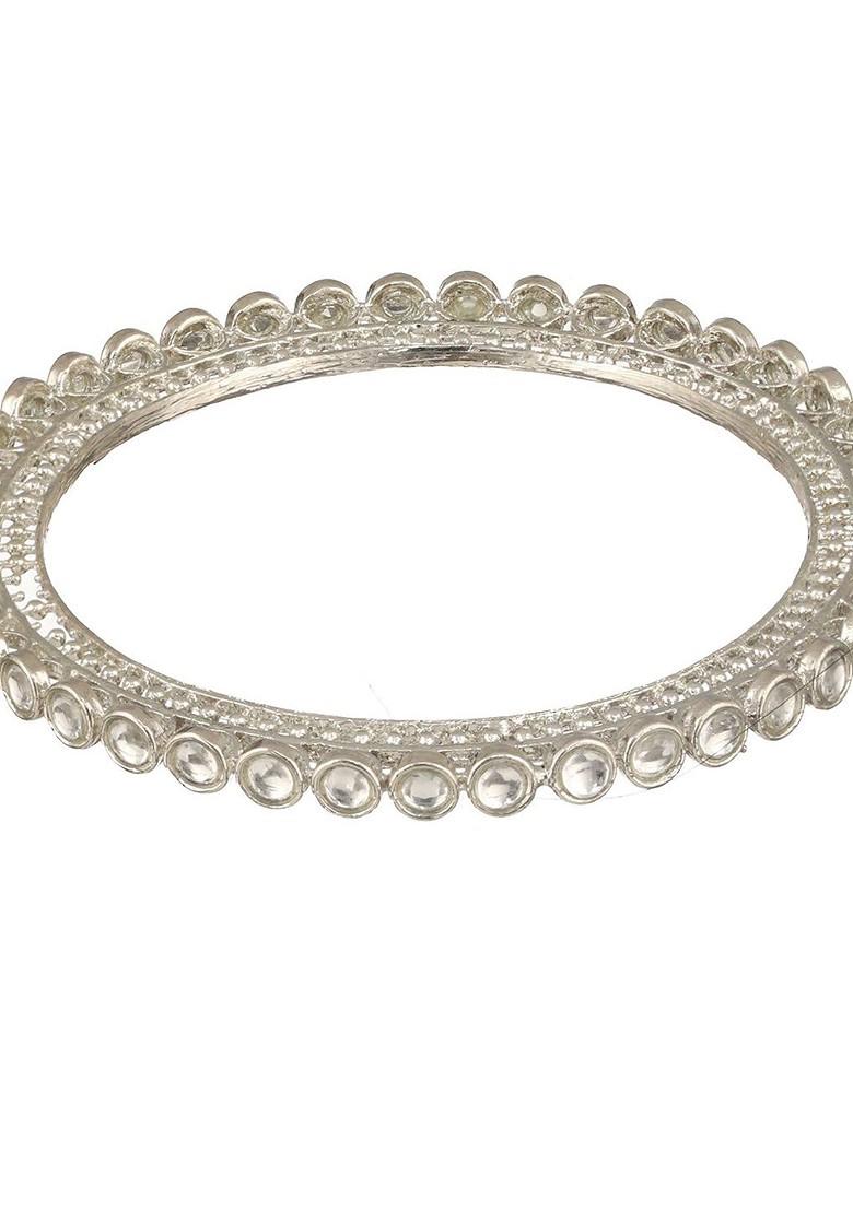 Set Of 4 Silver Plated Kundan Studded Bangles