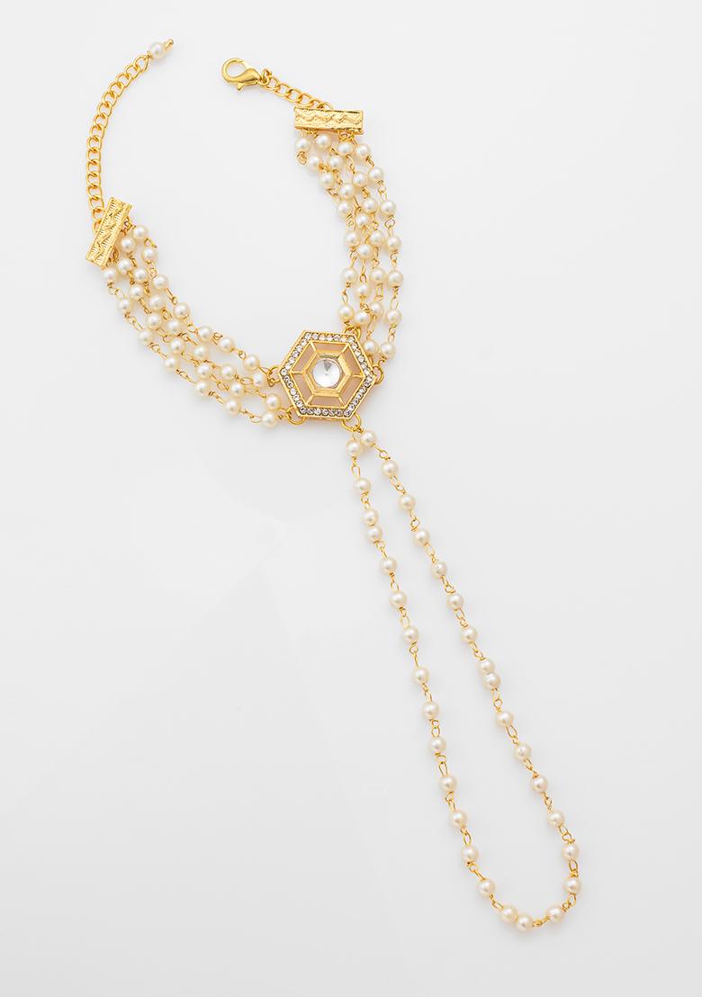 White Gold Plated Artificial Beads Handchain Bracelets