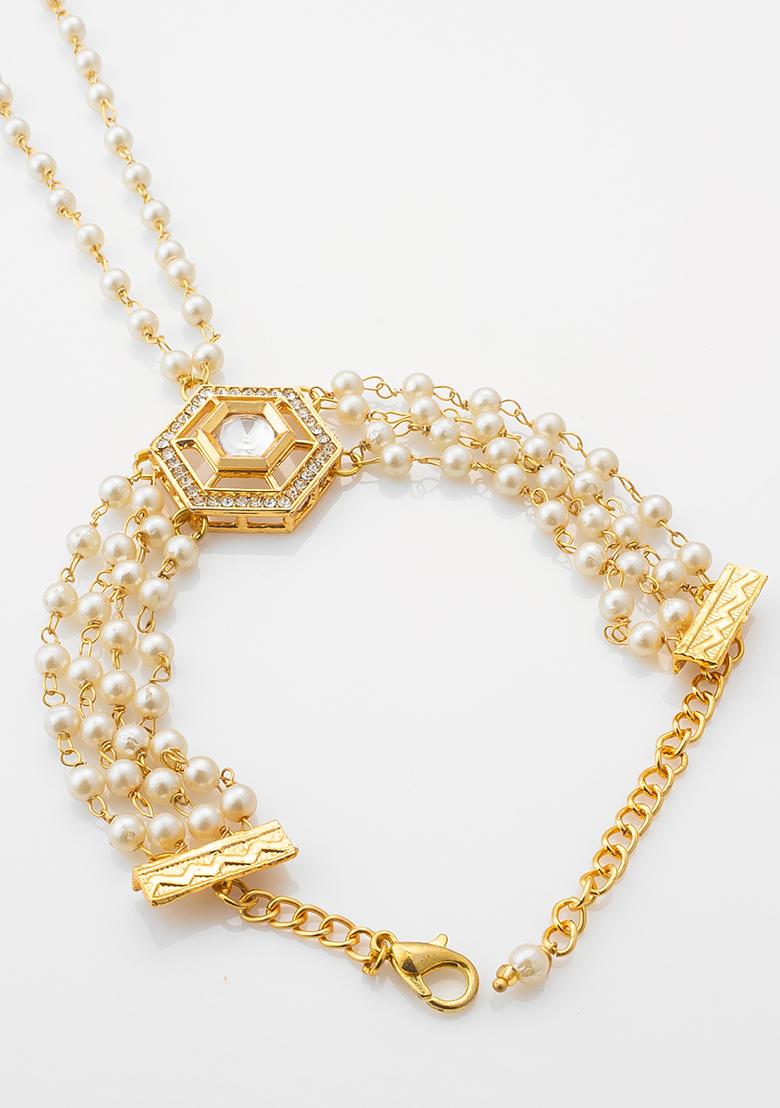 White Gold Plated Artificial Beads Handchain Bracelets