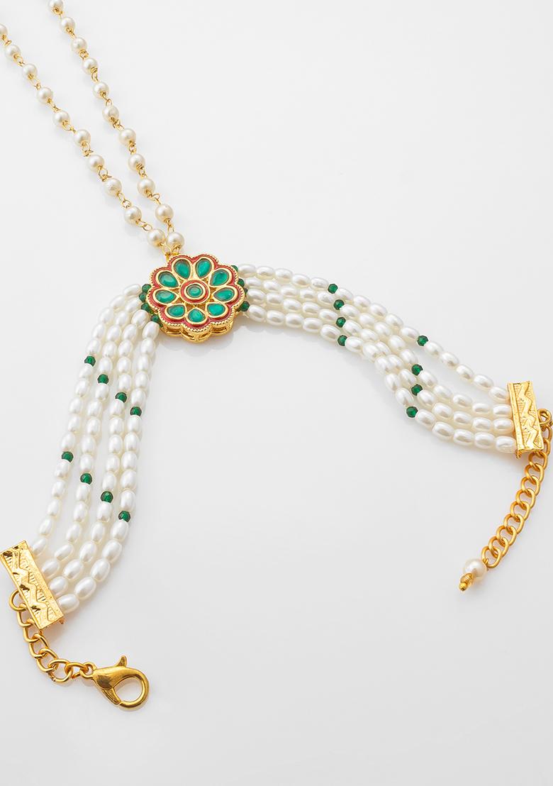 White Gold Plated Artificial Beads Handchain Bracelets