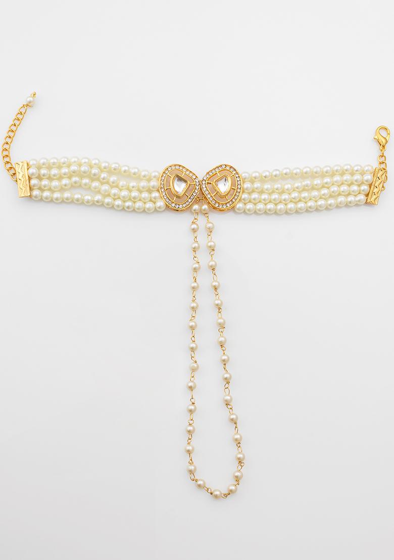 White Gold Plated Artificial Beads Handchain Bracelets