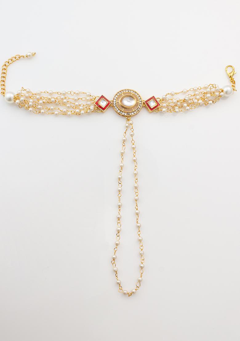 White Gold Plated Artificial Beads Handchain Bracelets