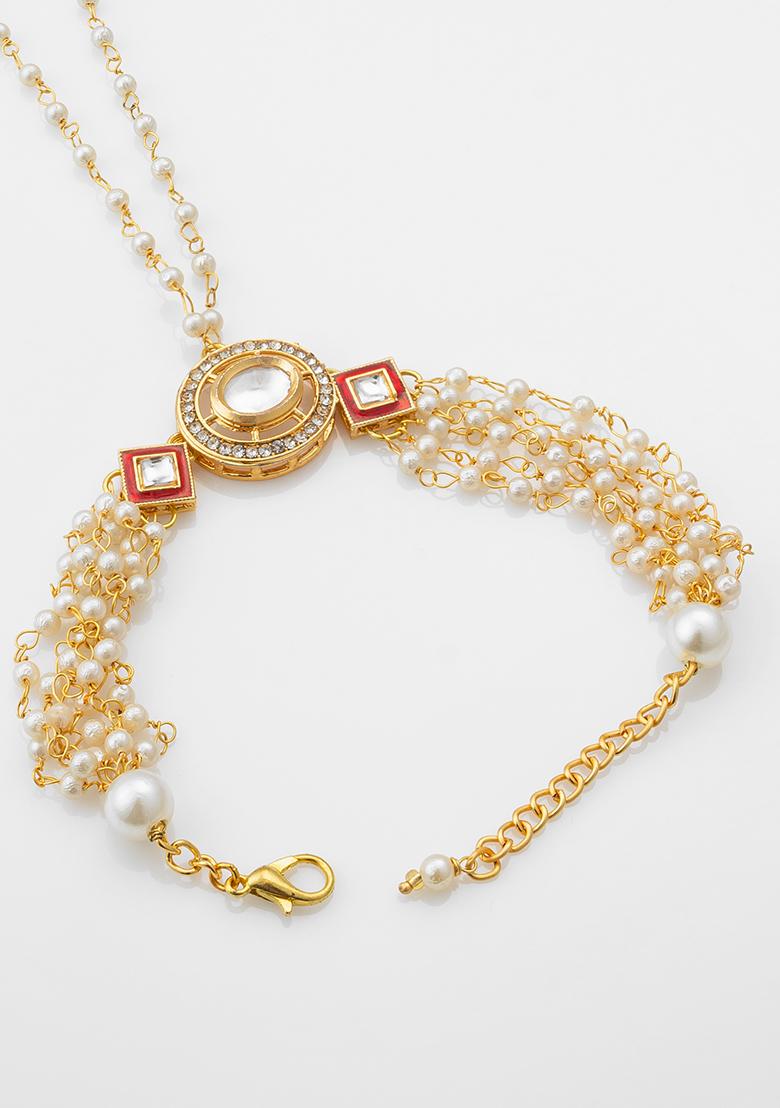 White Gold Plated Artificial Beads Handchain Bracelets