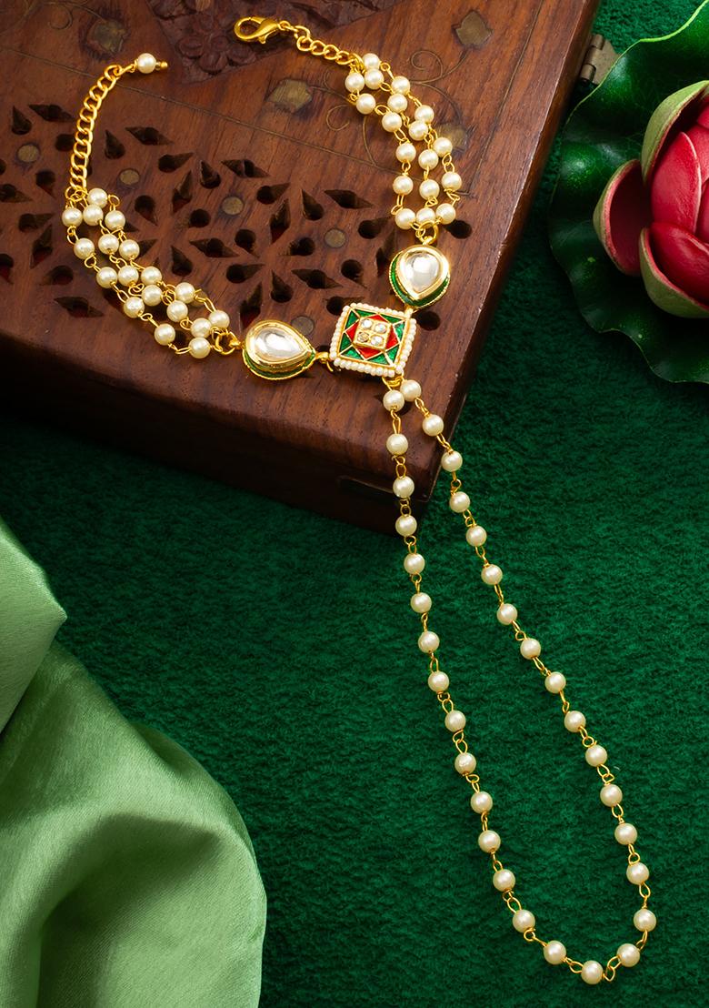 White Gold Plated Artificial Beads Handchain Bracelets