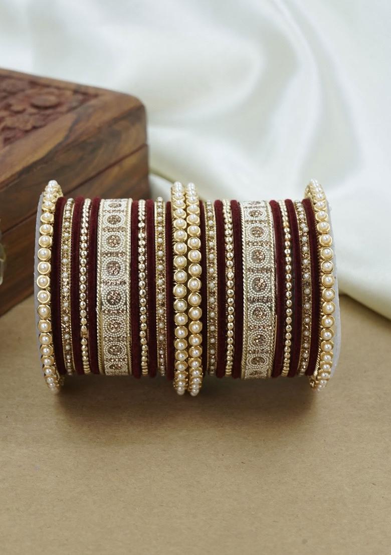 Maroon Traditional Metal Bangle Set