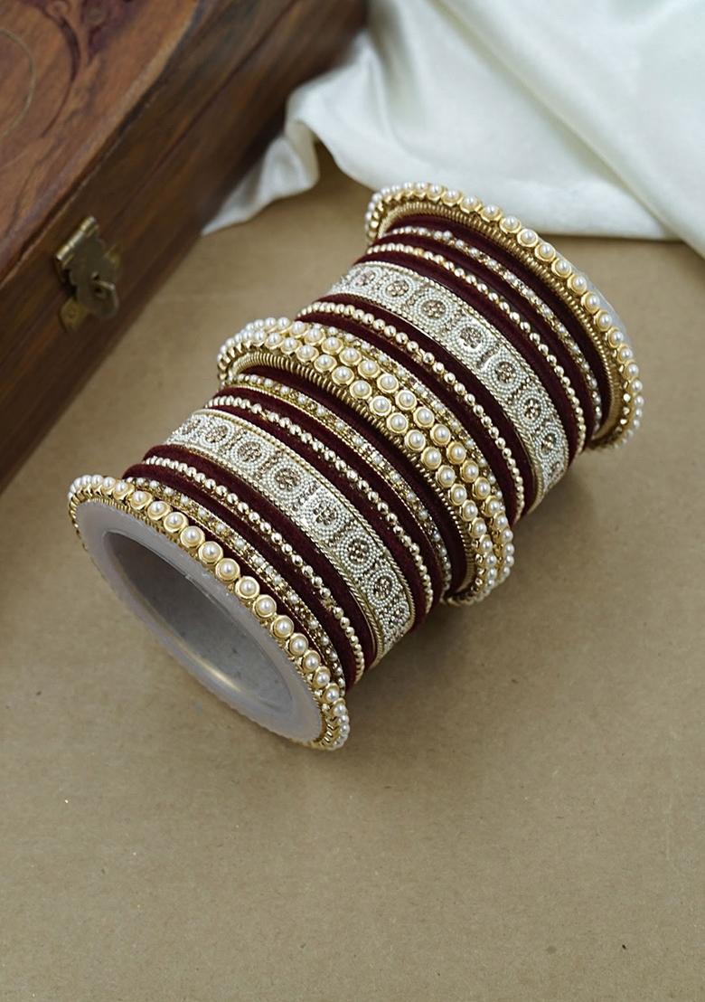 Maroon Traditional Metal Bangle Set