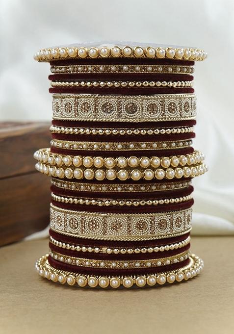 Maroon Traditional Metal Bangle Set