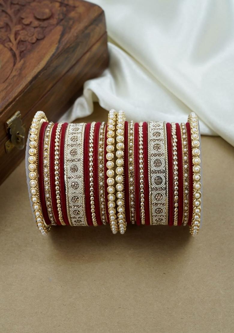 Red Traditional Metal Bangle Set