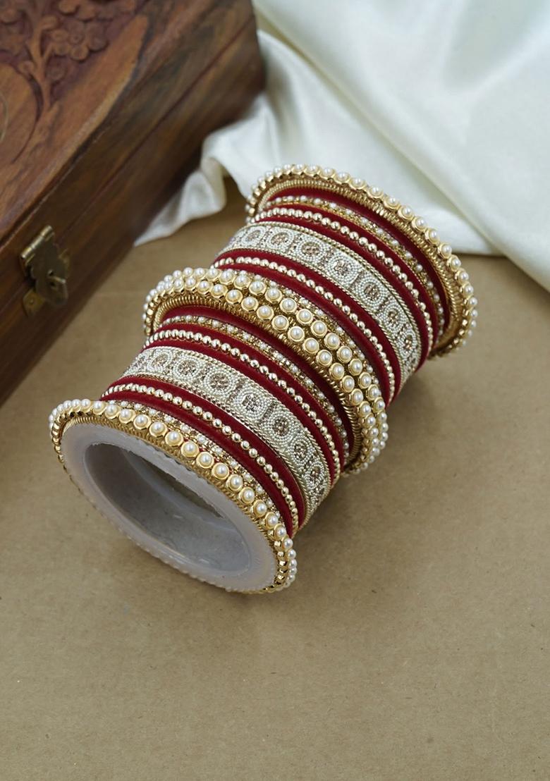 Red Traditional Metal Bangle Set