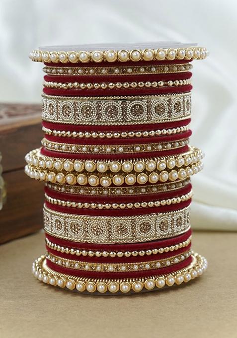 Red Traditional Metal Bangle Set