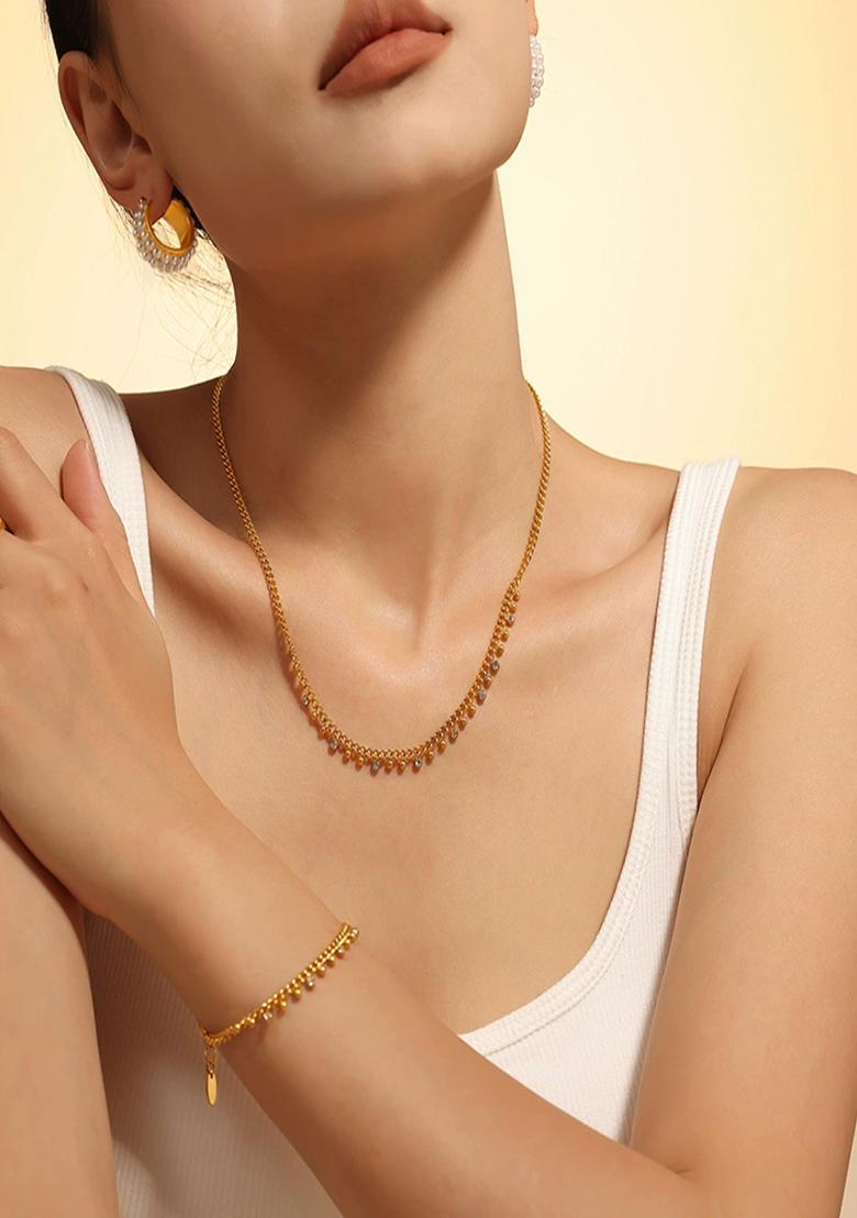 18K Gold Plated Waterproof Anti Tarnish Zircon Drops Chain Bracelet - Indya