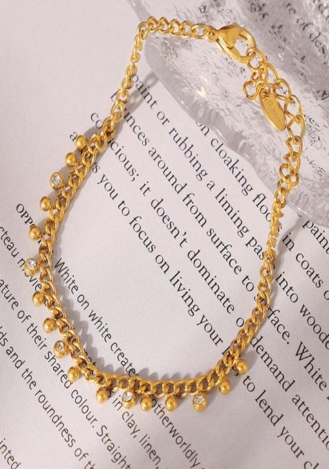18K Gold Plated Waterproof Anti Tarnish Zircon Drops Chain Bracelet