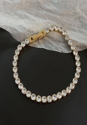 18K Gold Plated Anti Tarnish Tennis Style Oval Zircon Bracelet