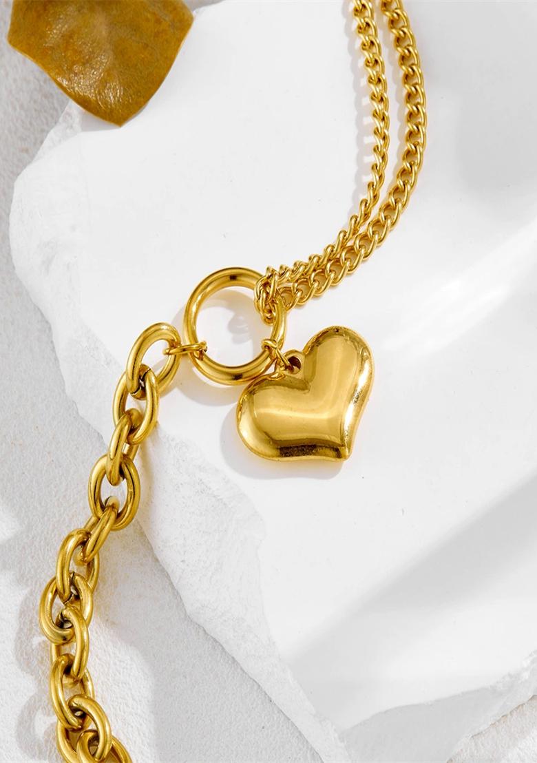 18K Gold Plated Waterproof Anti Tarnish Heart Drop Chunky Chain Bracelet - Indya