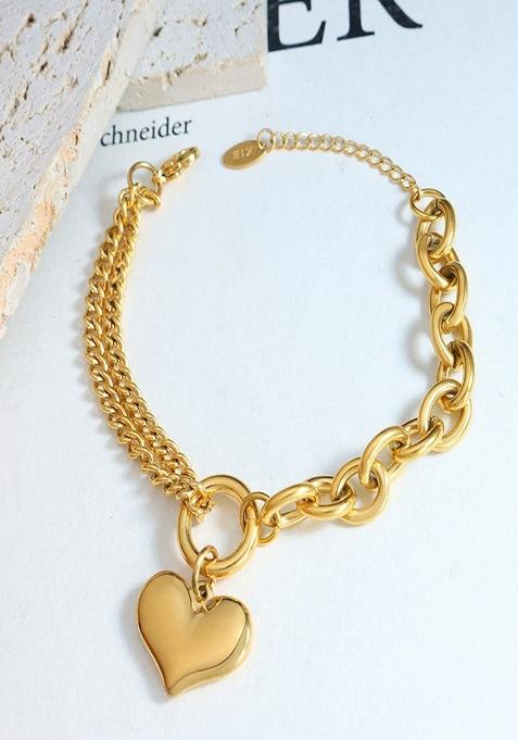 18K Gold Plated Waterproof Anti Tarnish Heart Drop Chunky Chain Bracelet
