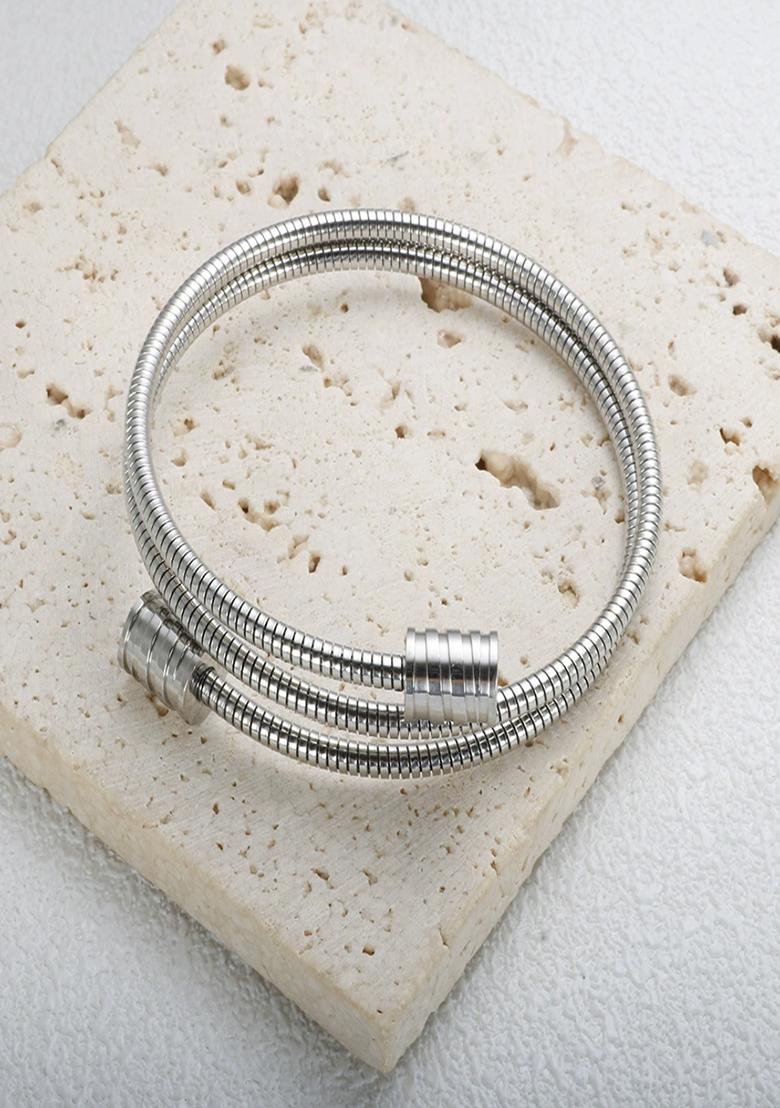 18K Silver Plated Waterproof Anti Tarnish Wraparound Snake Bone Bracelet - Indya
