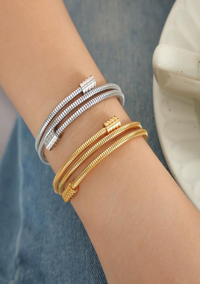 18K Silver Plated Waterproof Anti Tarnish Wraparound Snake Bone Bracelet - Indya