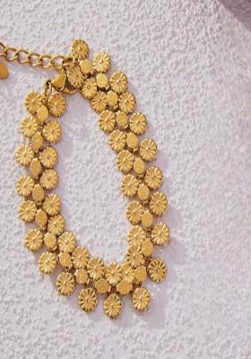 18K Gold Plated Waterproof Anti Tarnish Bold Floral Chain Bracelet