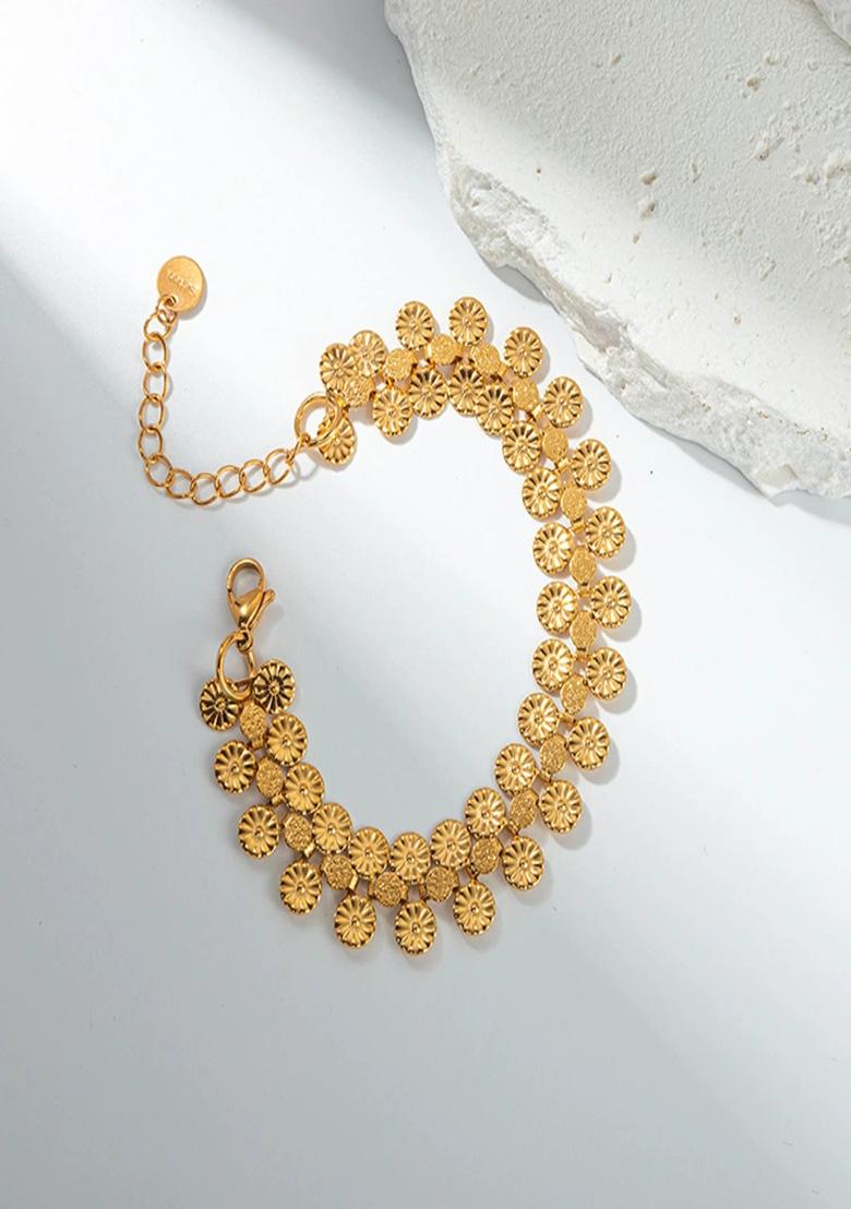 18K Gold Plated Waterproof Anti Tarnish Bold Floral Chain Bracelet - Indya