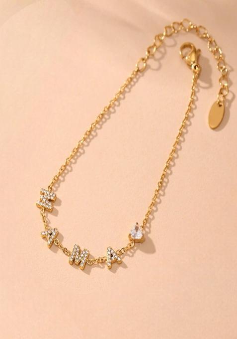 18K Gold Plated Anti Tarnish Mama Letters And Heart With Zircon Bracelet