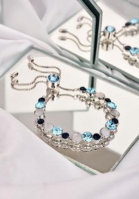 Rhodium Plated Artificial Stones Studded Enamelled Adjustable Link Bracelet