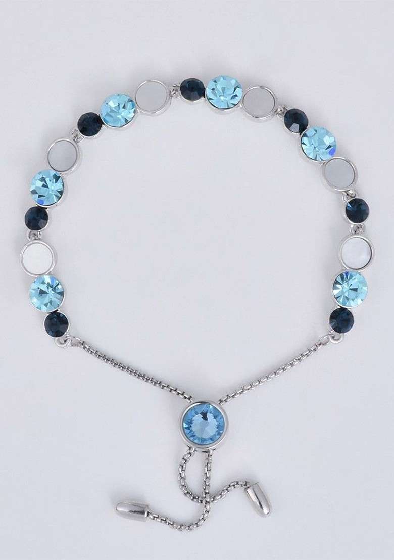 Rhodium Plated Artificial Stones Studded Enamelled Adjustable Link Bracelet - Indya