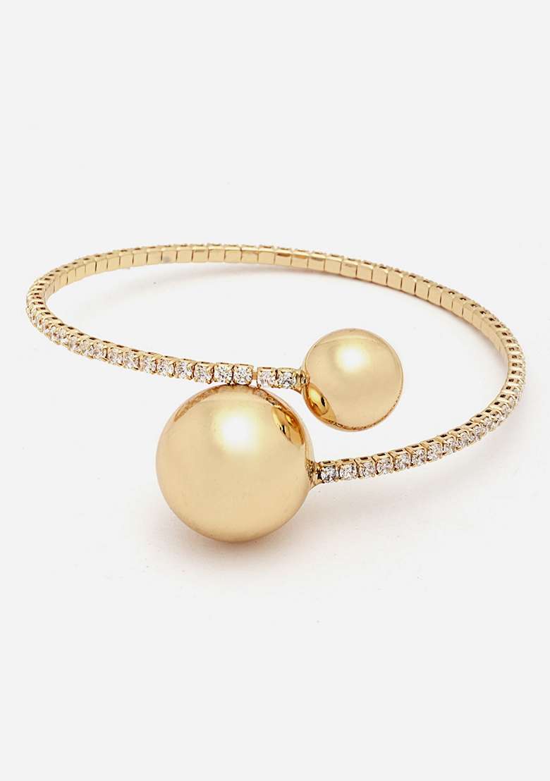 18Kt Gold Plated Stone Studded Tarnish Free Waterproof Bangle Style Bracelet - Indya