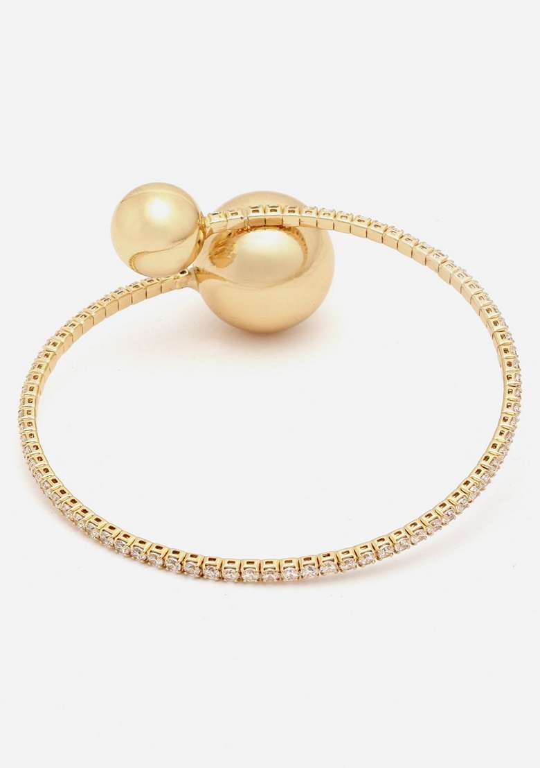 18Kt Gold Plated Stone Studded Tarnish Free Waterproof Bangle Style Bracelet - Indya