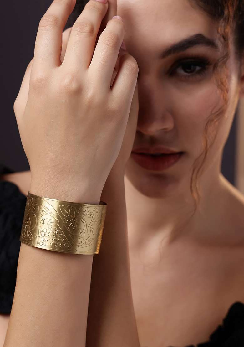 Women Brass Gold Plated Cuff Bracelet - Indya