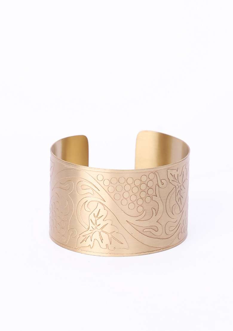 Women Brass Gold Plated Cuff Bracelet - Indya