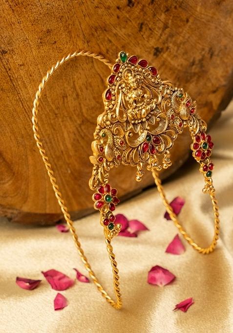 Gold Plated Cubic Zirconia Studded Antique Bajuband Armlet Bracelet