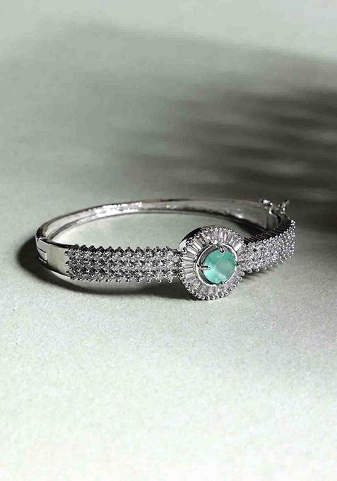 Silver Plated Cubic Zirconia Stone Studded Kada Bracelet