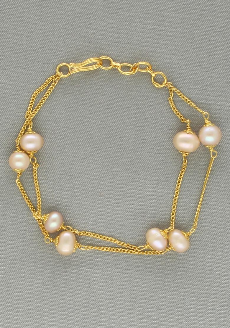 Pink Gold Plated Alloy Pearl Bracelet - Indya